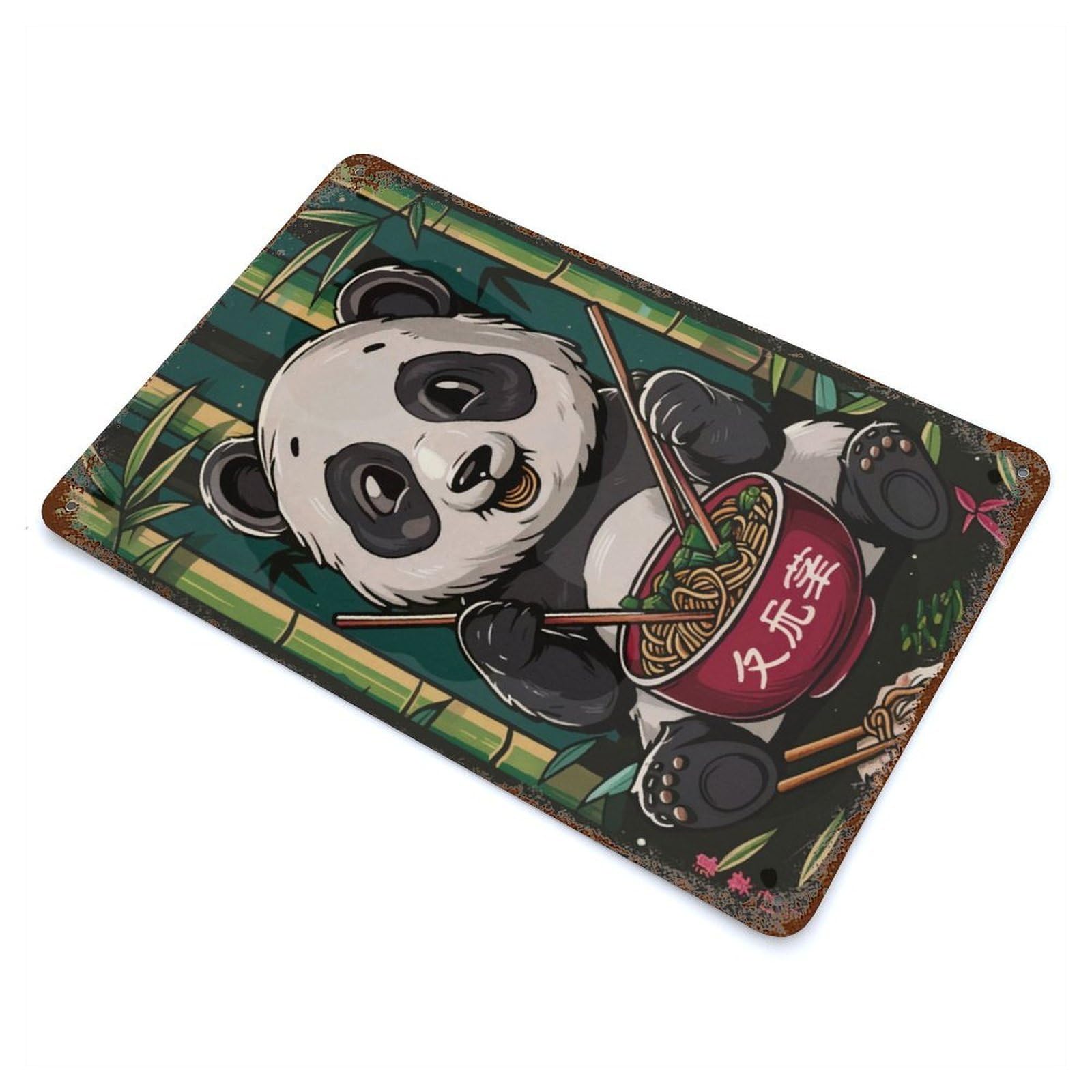 Retro Metal Sign with Panda Ramen Food Design 11.8"x7.9", for Bistro, Counter And Cafe Decor, Shabby Chic Decor