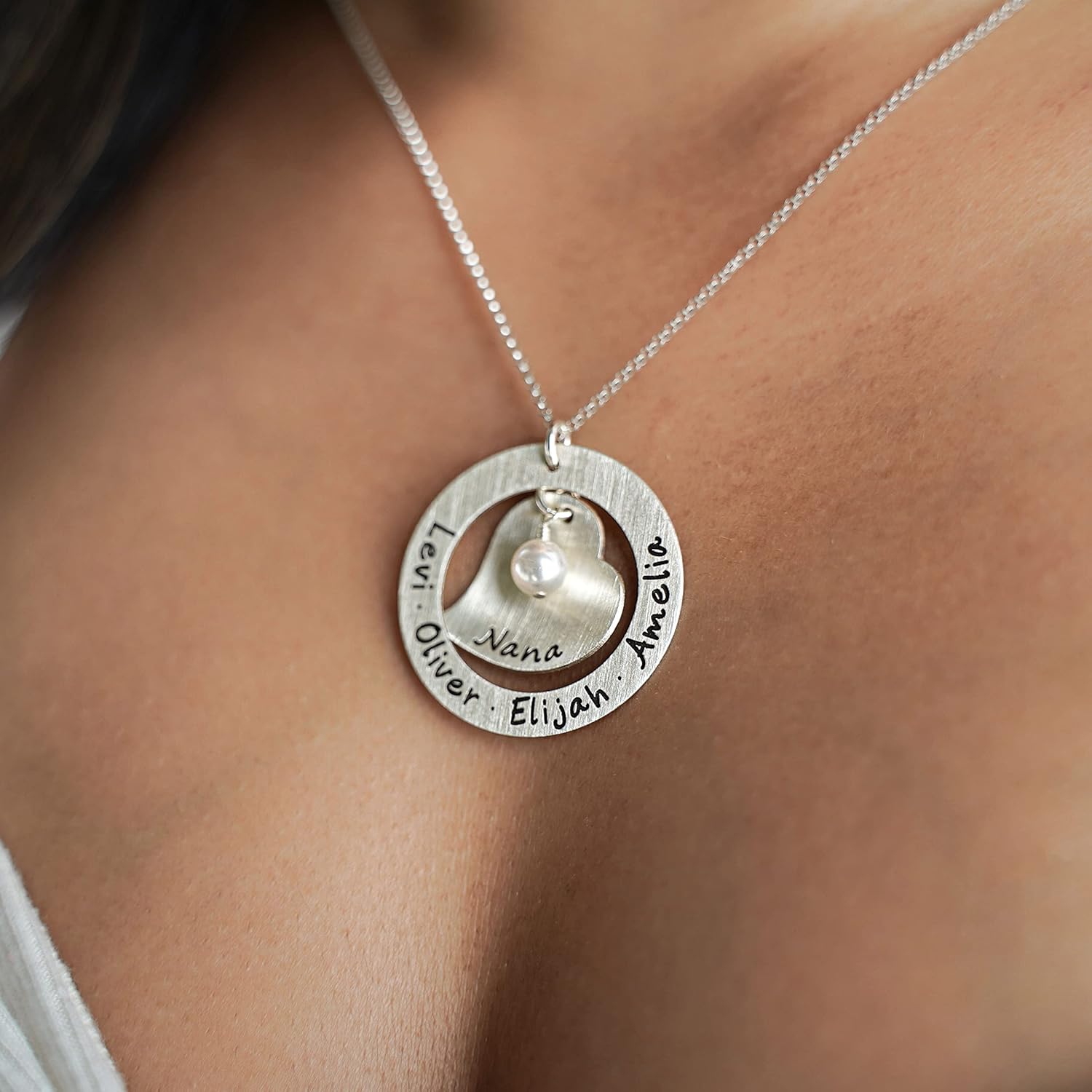 Big Hearted Personalized Sterling Silver Name Necklace, Customize with Names, Dates, Initials, or Endearing Words of your choice, such as Mama, Nana, Grandma,Mommy, Gifts for Her, Grandma, Mother