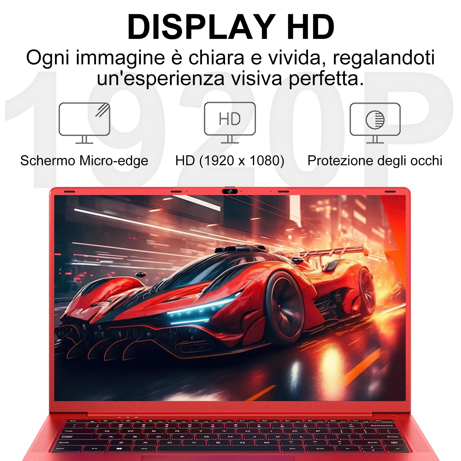 Pc Portatile 14 Pollici Win11 Notebook Celeron N5095 Upto 2,9 GHz Notebook 8GB RAM 256GB SSD TF 1TB LPDDR4 5G WiFi 1920*1080 FHD USB 3.0 Laptop QWERTY Tastiera Film Italiana - Rosso Corpo in Metallo-9