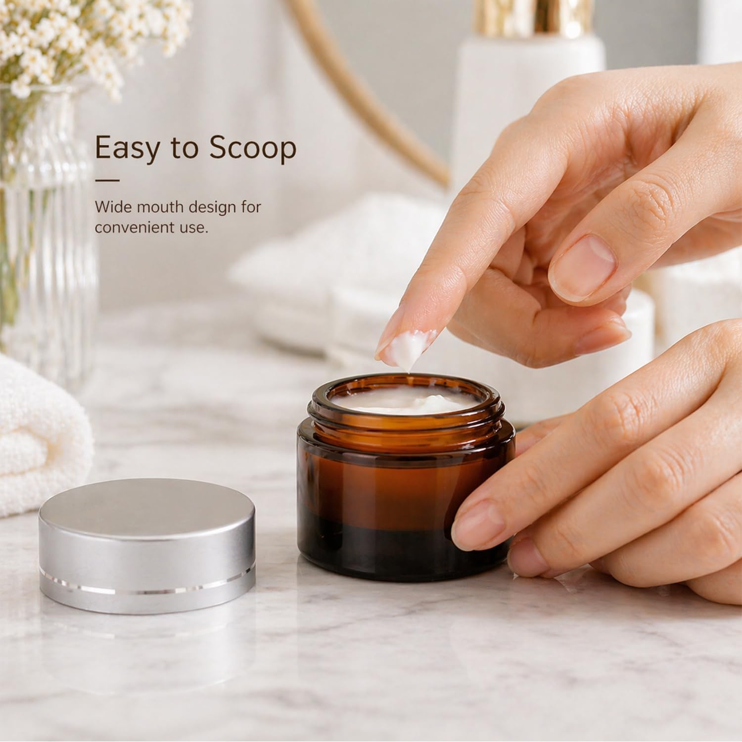 4 Packs 15g/0.5Oz Amber Glass Cosmetic Jars with Silver Lids Travel Makeup Storage Empty Cream Containers Refillable Face Cream Jar for Lotion, Balm, Salve