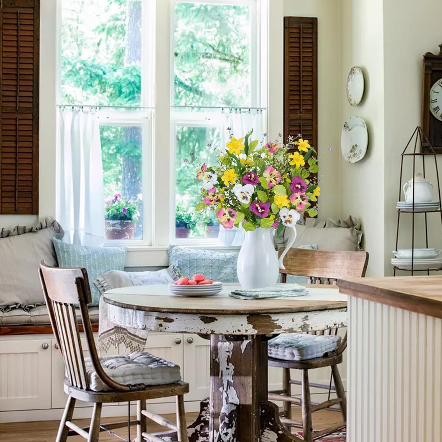 3 Bundles Artificial Fake Wildflowers Silk Flowers with Stems Mixed Colorful Pansies Real Touch Faux Floral Arrangement for Cemetery Vase Fall Home Decor Indoor Party Table Centerpieces Wedding - Image 3