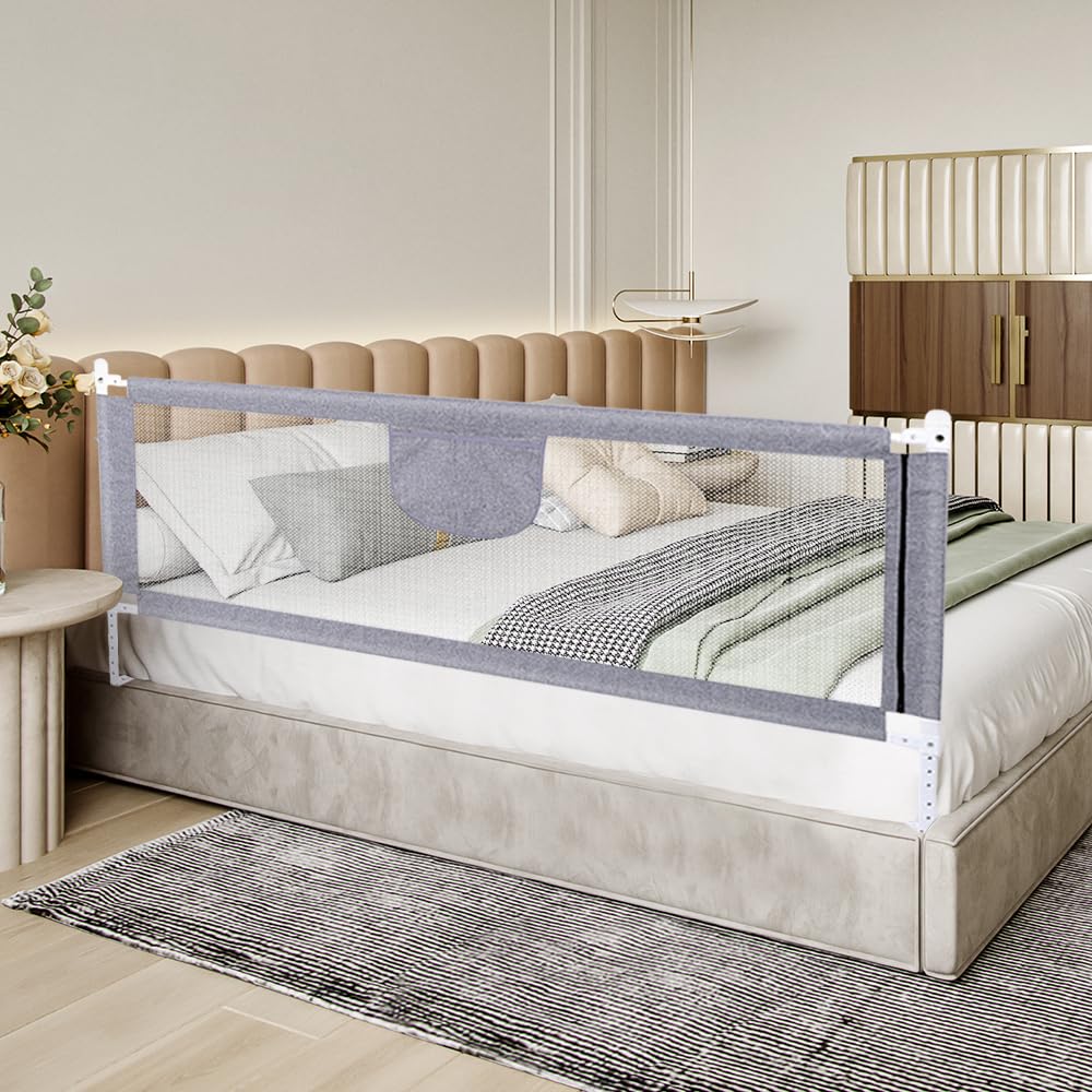 OHMG Bettgeländer,Sicherheitsgitter für Kinder,Sicherheitsgitter für Bett,höhenverstellbar,tragbar,Bettgitter, vertikales Heben,Sicherheitsgitter gegen (2M-Grau)