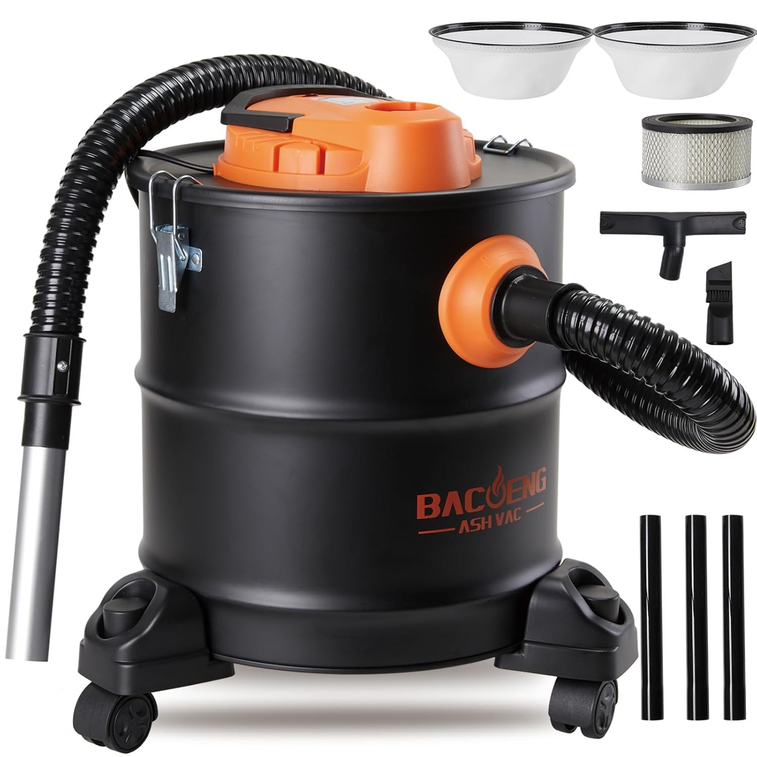 BACOENG Ash Vacuum for Pellet Stoves Fireplace Ash Vac 5 2 Gallon 1200w with Double Stage Filtration System