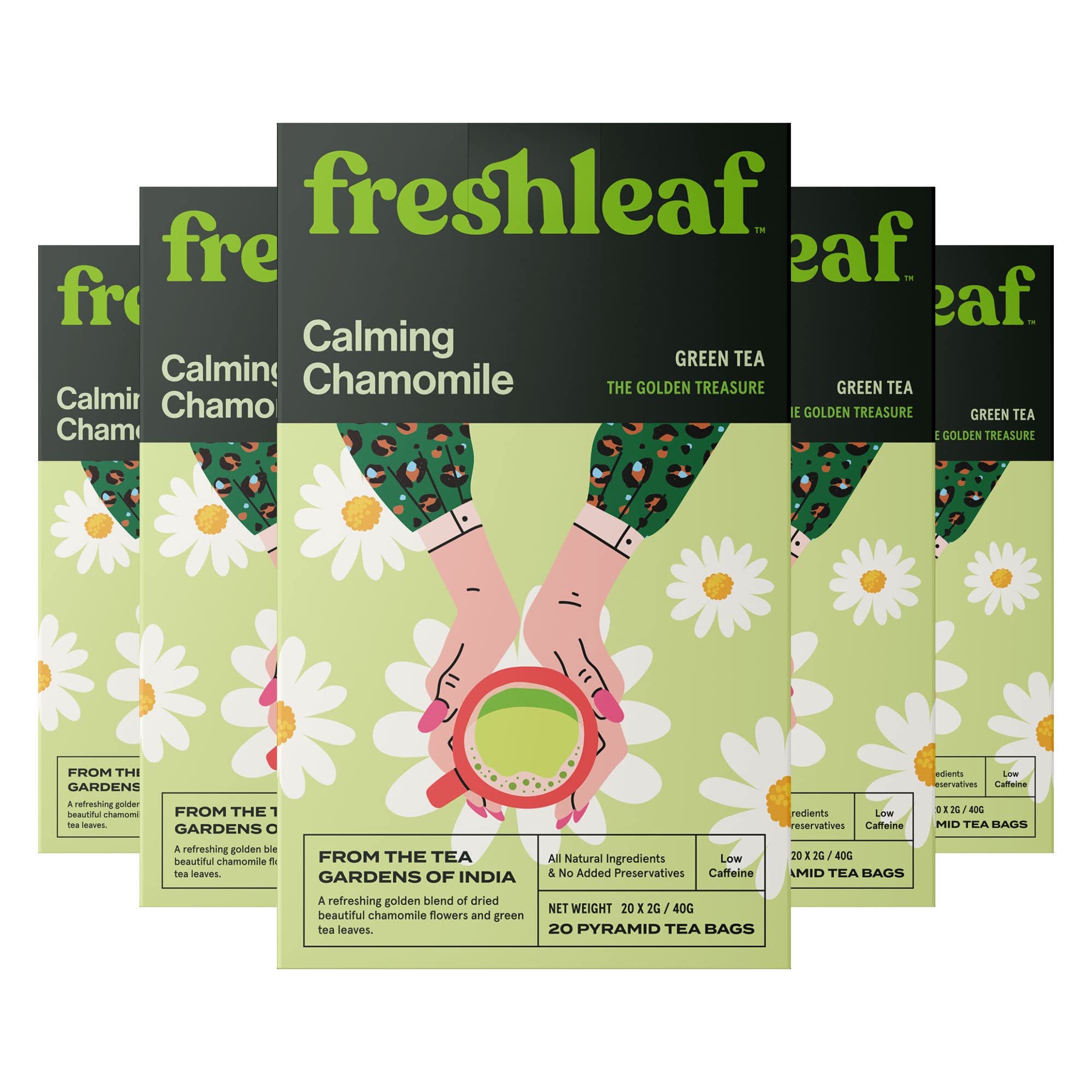 FRESHLEAF Chamomile Green Tea With Anti-Oxidants, 100% Whole Long Leaf | Stress Relief & Good sleep | Caffeine Free | Light and Gentle Taste | 100 TEA BAGS (B095J11L4V) Amazon Price History, Amazon Price Tracker
