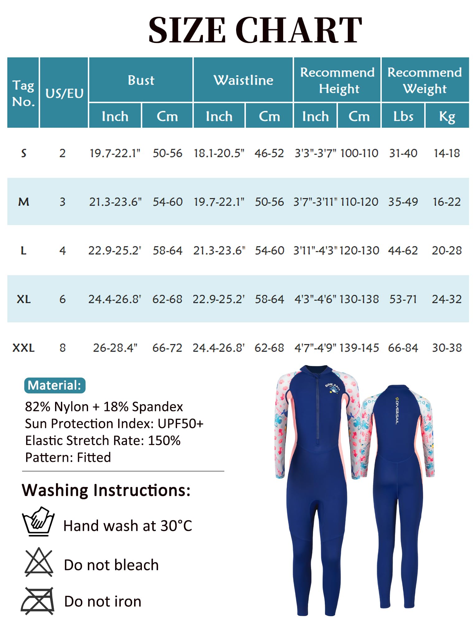 Maeau Maillot de bain une pièce à manches longues avec protection UV UPF 50+ pour la plongée, la plongée avec tuba, le surf
