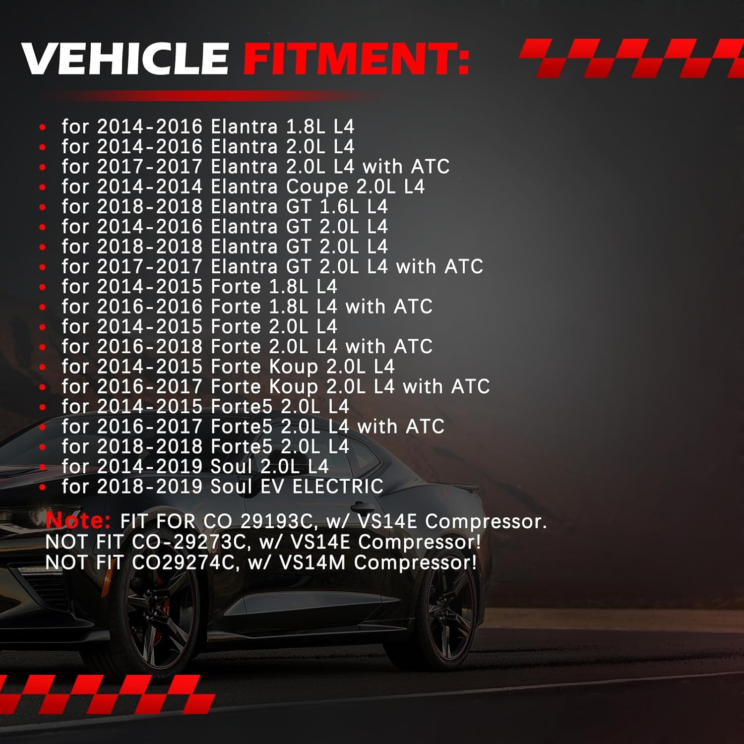 AC Compressor Fit for Elantra 2014-2017 1.8L 2.0L, Elantra GT 2013-2018, Forte Forte5 Forte Koup 2014-2016, Soul 2014-2019, Air Conditioning Compressors W/Clutch for 197383, 198383