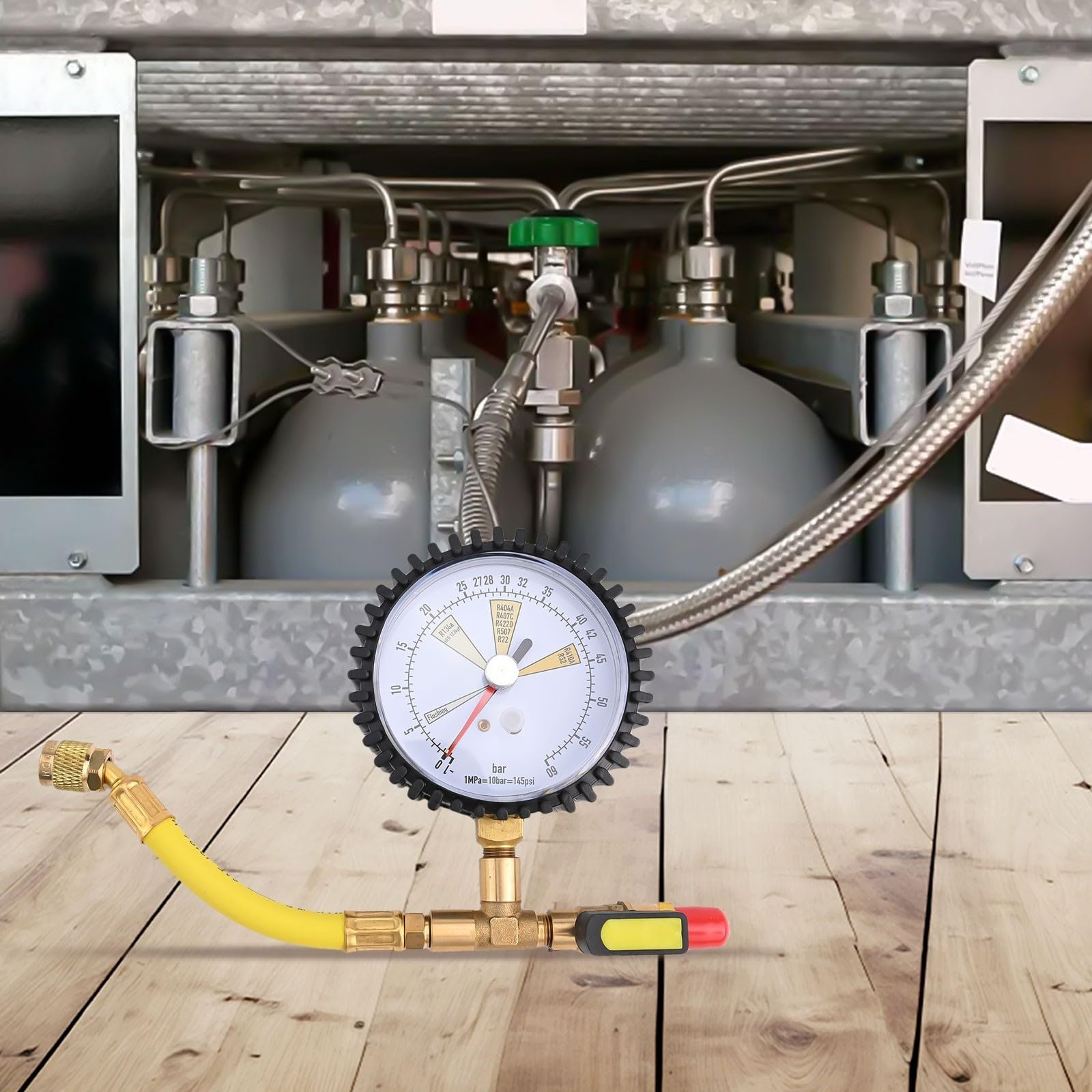 Manomètre de climatisation pour R134a R22 R407C R410A avec fonction de remplissage d'azote et connexion SAE de 0,6 cm avec interrupteur à boisseau sphérique