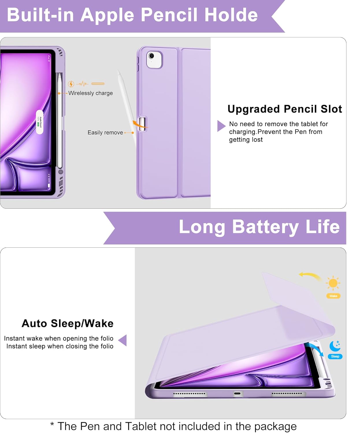Keyboard Case for iPad Air 13 inch (M4 2026/M3 2025/M2 2024), Magnetic Detachable Slim Keyboard, Precise Cutouts Folio Cover Case with Pencil Holder, Adjustable Angles, Auto Sleep/Wake,Light Purple