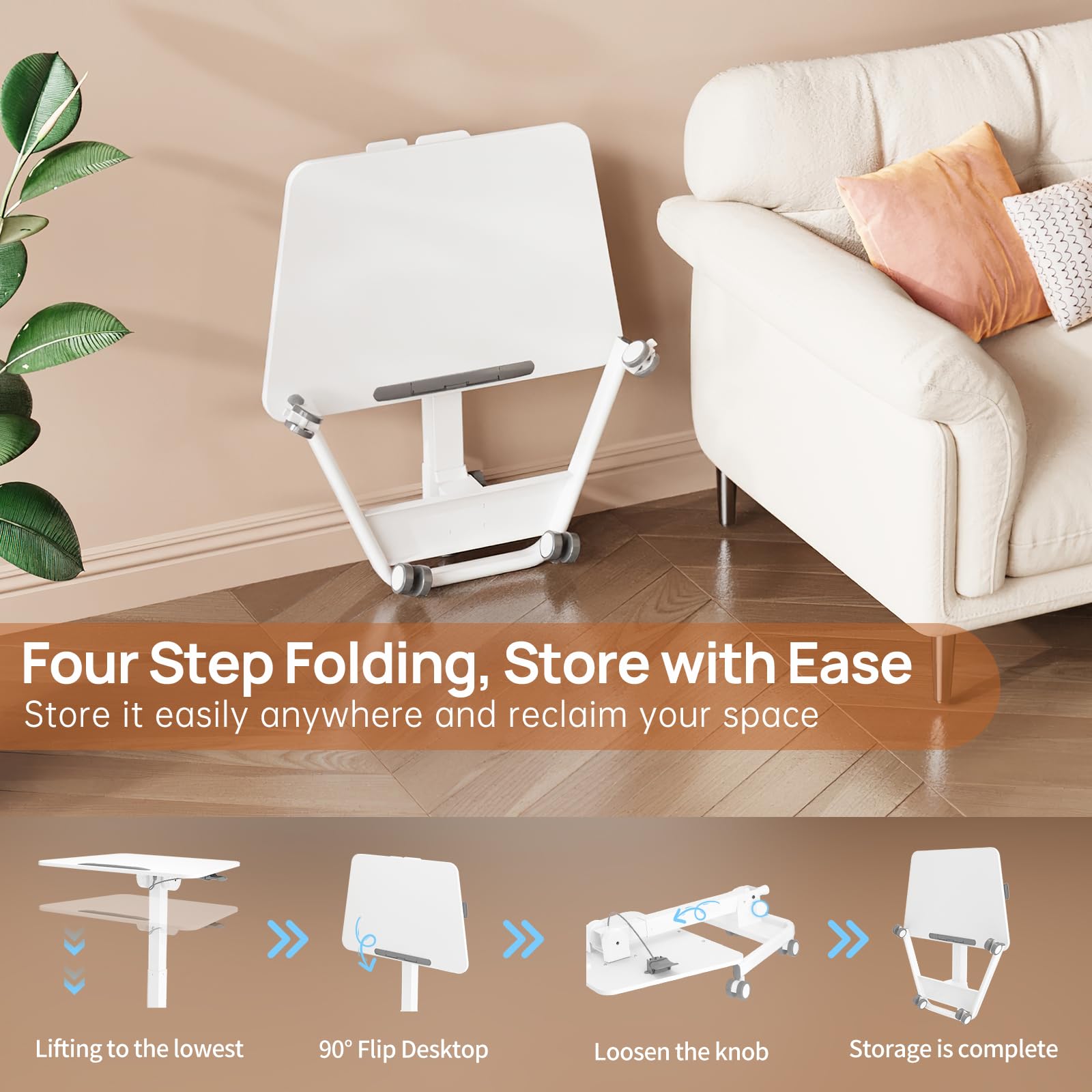 Foldable Mobile Standing Desk 90 Tiltable Rolling Standing Desk Height Adjustable Portable Laptop Workstation for Home Office Easy — view 5