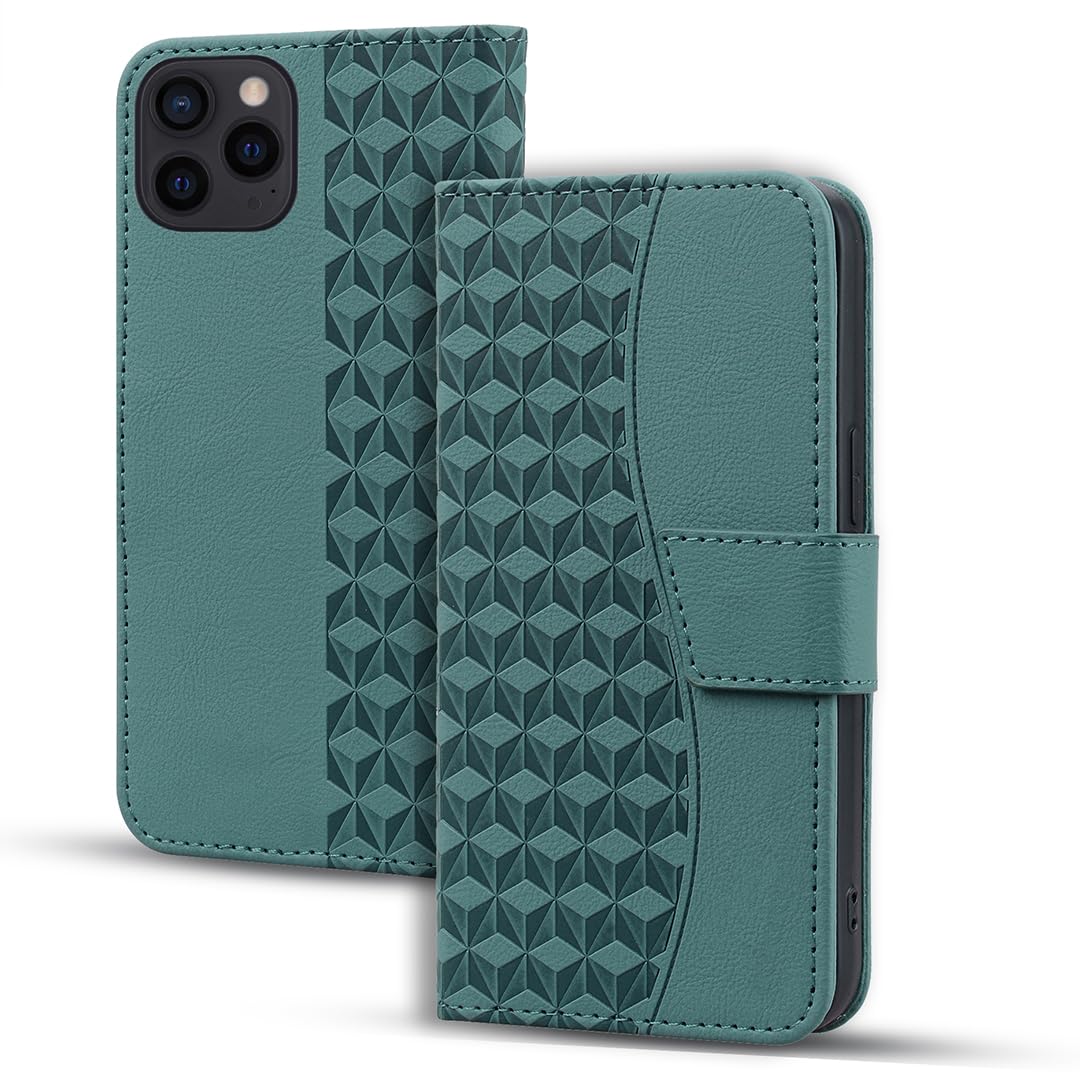 Cover per iPhone 15 PRO Max/15 Pro/15 Plus/15, Gufo in Rilievo Pelle Portafoglio Custodia Magnetica Flip Caso con Slot per Schede,Verde,15
