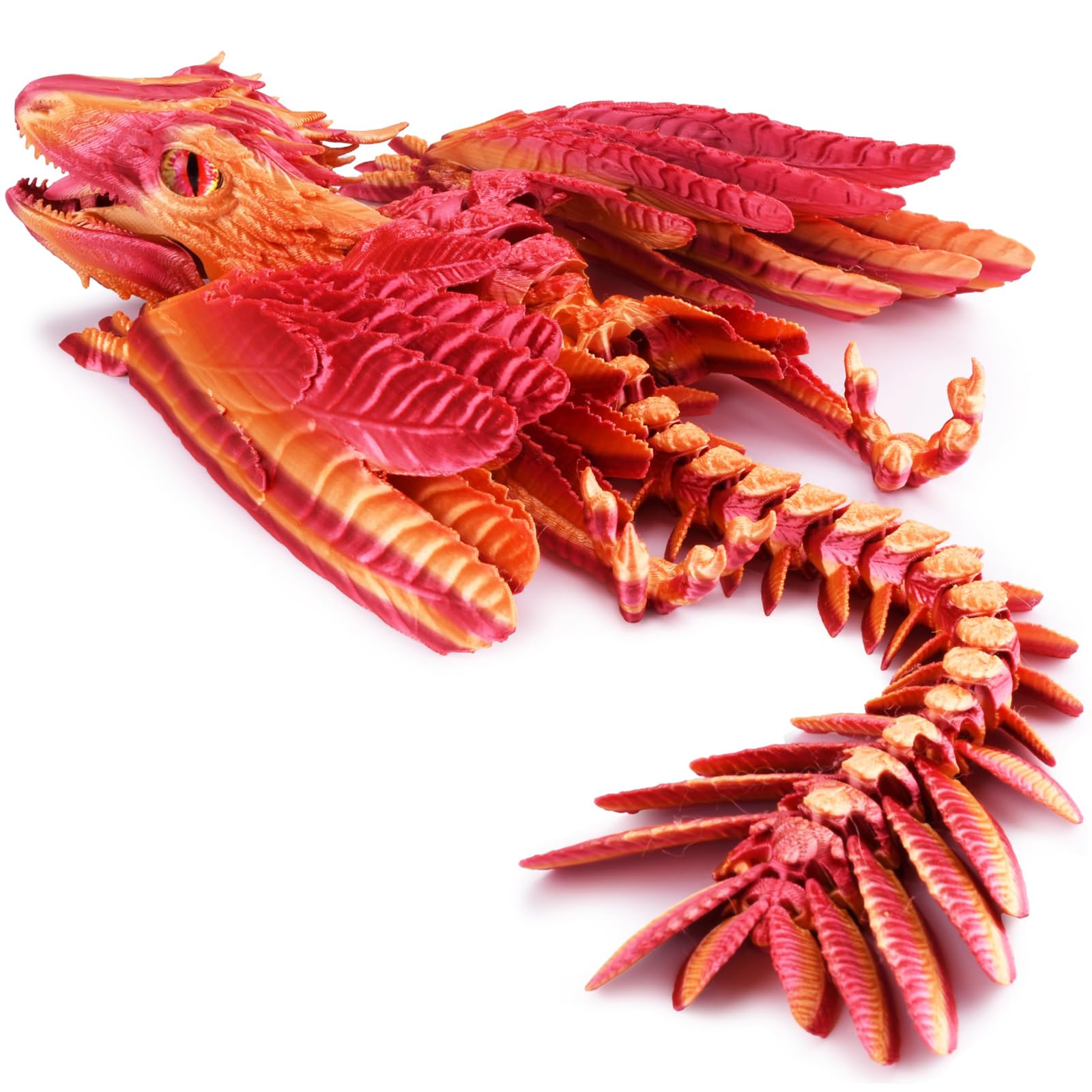 Vexara 3D Printed Dragon with Wings Feathered Wyvern Dragons Fidget Toy Mystery Crystal Animals Figure Halloween Easter Gifts for Home Office Desktop Pet (Red)