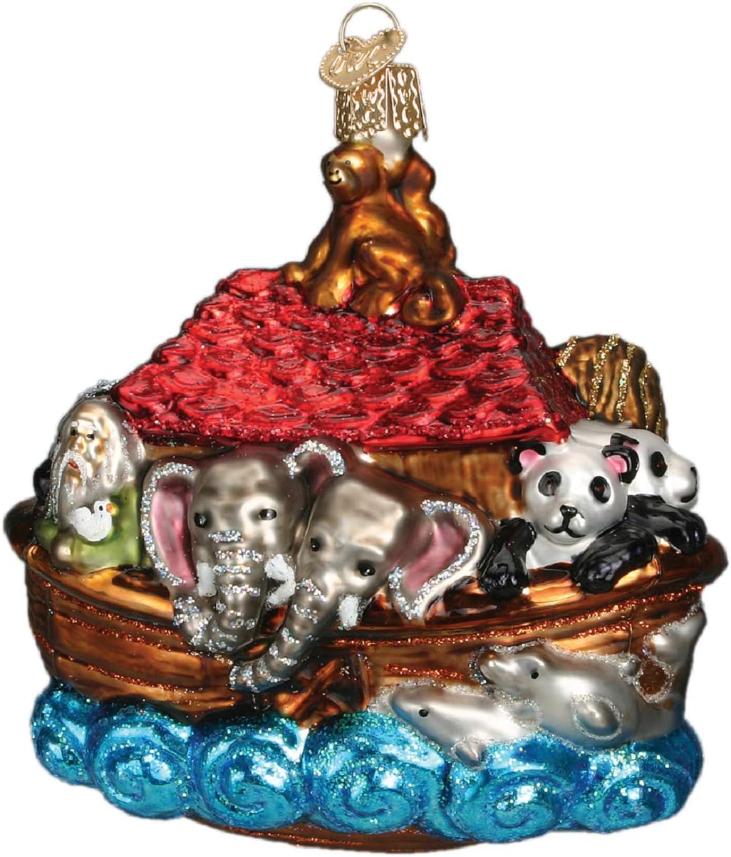 Old World Christmas Spiritual Gifts Glass Blown Ornaments for Christmas Tree Noah's Ark 4.25 Inches