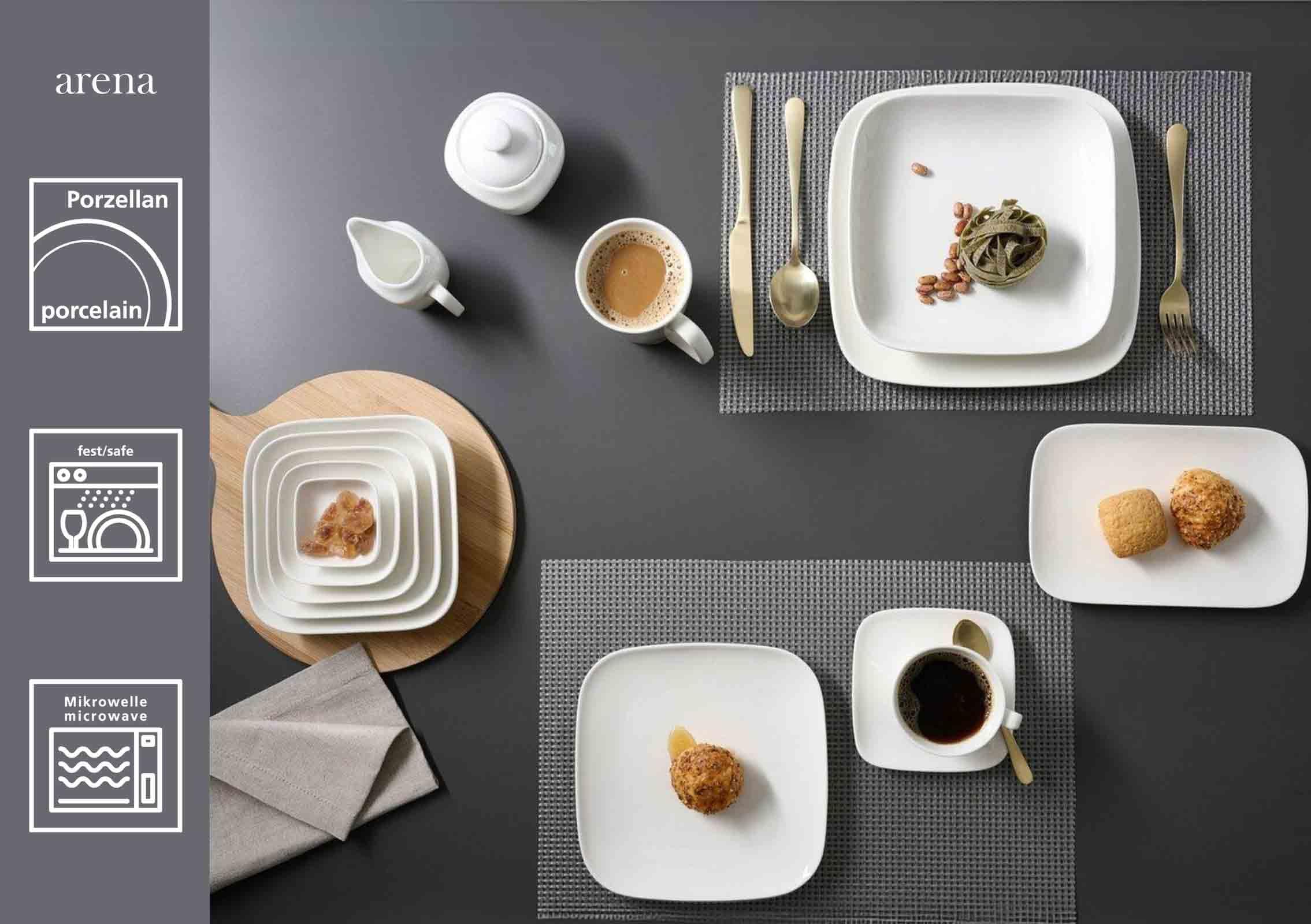 Ritzenhoff & Breker Arena Espressotassen mit Untertassen 6er Set | 80 ml | Espresso-Set für 6 Personen | Quadratische Formen | Porzellan | Spülmaschinen- & Mikrowellengeeignet | Weiß