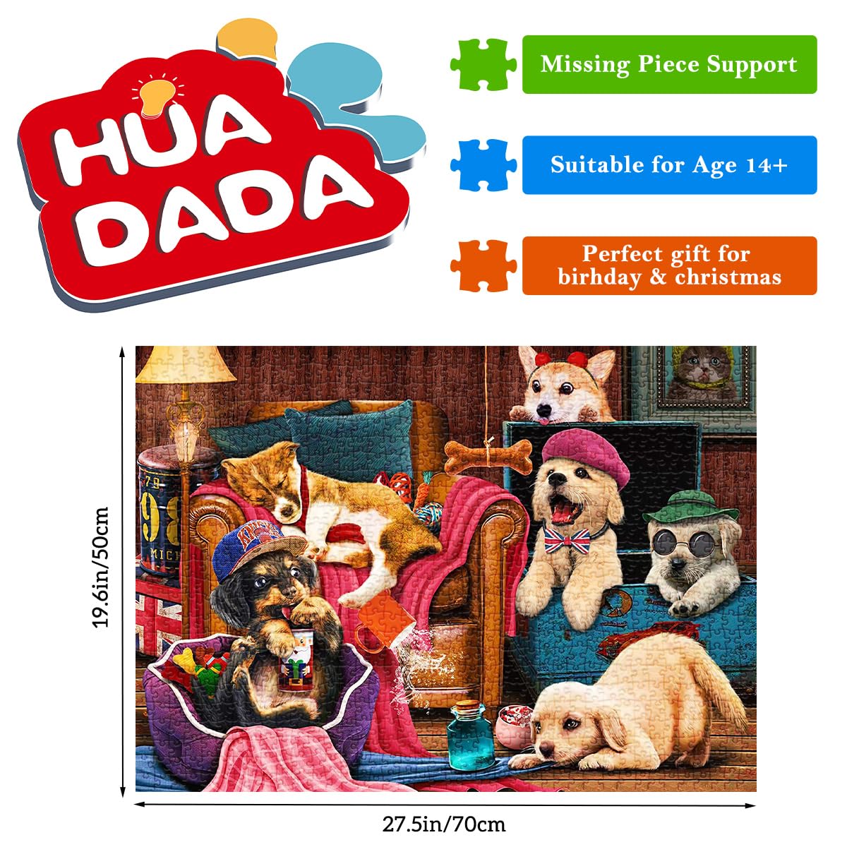 HUADADA Puzzle 1000 Pezzi Per Adulti – Puppy Dream House, 70x50 Cm, Cartone Spesso E Sicuro, Regalo Perfetto Per Gli Amanti Degli Animali