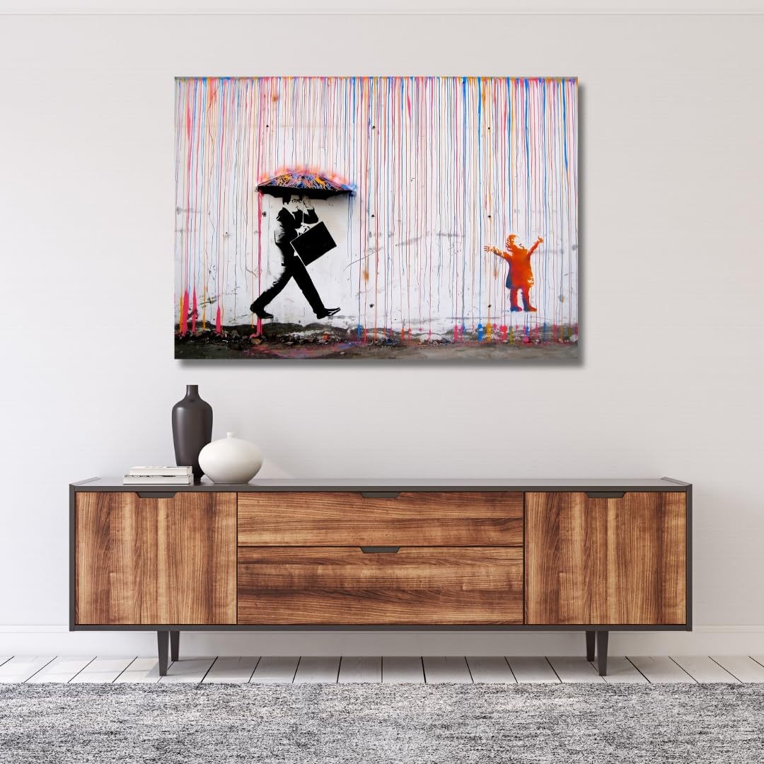 canvashop Quadri Moderni soggiorno Banksy Pioggia Colorata 140x70 cm