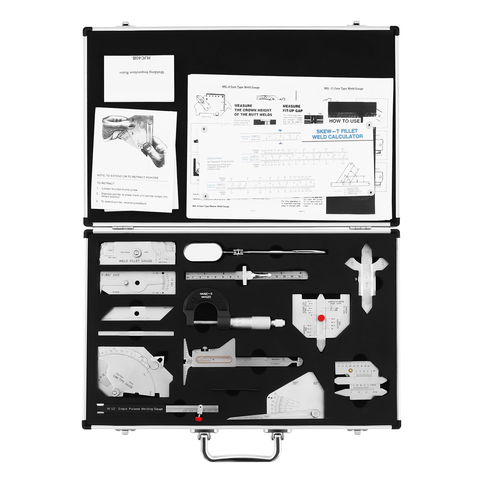 13pcs Welding Gauge Tool Inspection Kit,Gauge Inspection Ruler Combine Kit,Welding Measurement Brief Case Type Box Test Tool Set with Welding Inspection Mirror
