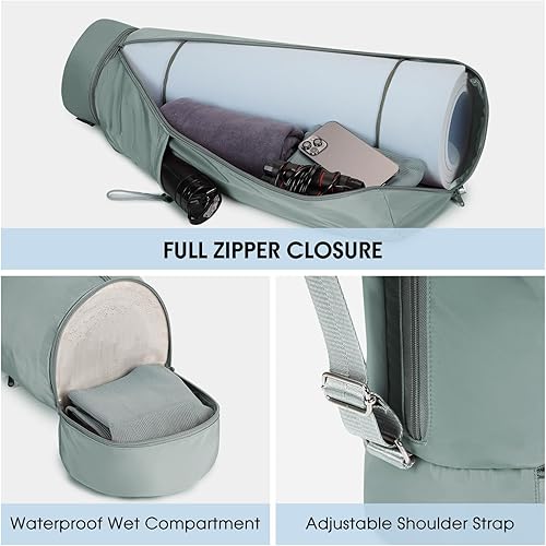 Miniatura 4 de sportsnew Bolsa para esterilla de yoga, con cremallera completa, bolsa de transporte para esterilla de yoga con cordón, bolsillo para botella de