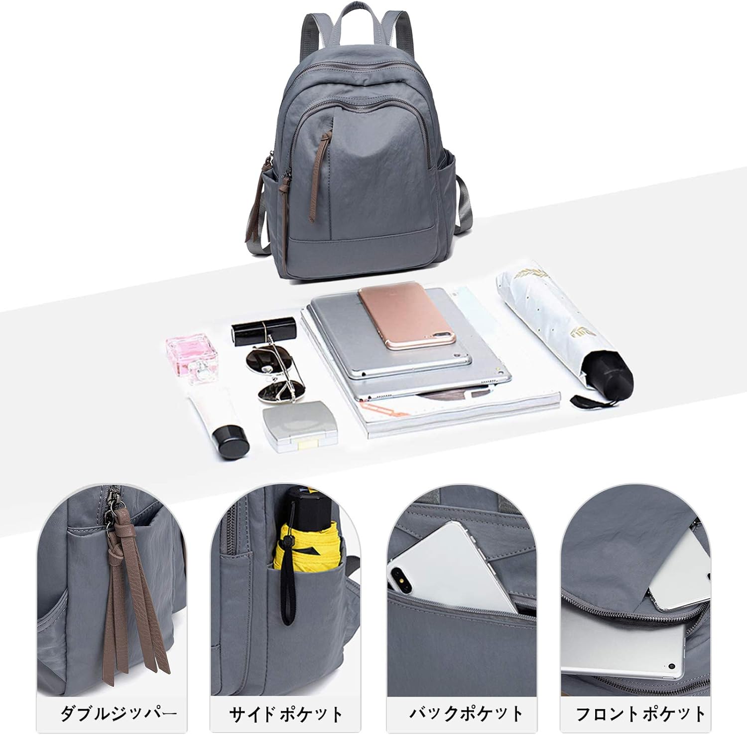 Amazon Marsace バックパック レディース リュック 防水 背面ポケット 防犯 大容量 軽量 リュックサック ビジネス 通勤 通学 旅行 オックスフォード Lサイズ グレー Marsace シューズ バッグ