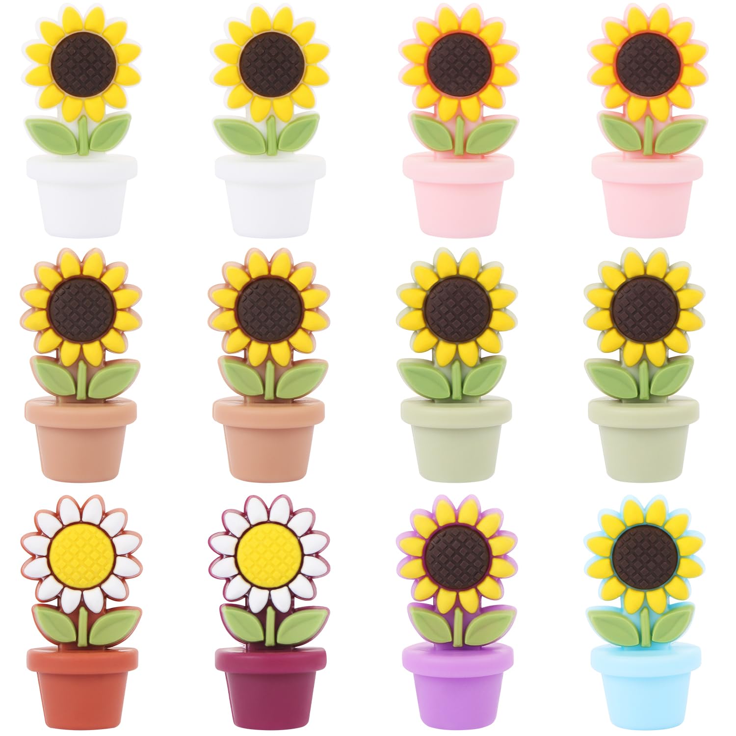 MIKIMIQI 12 Pcs Sunflower Silicone Beads, Silicone Focal Beads for Keychain Making, Cute Flowers Silicone Beads Bulk, Plants Rubber Loose Beads for Pens Crafts Necklace Bracelet Lanyard