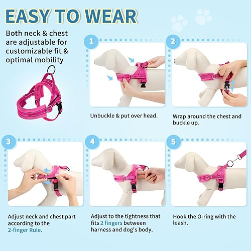 Miniatura 9 de SlowTon - Arnés y correa para perros pequeños, resistente, chaleco de paseo fácil, arnés suave acolchado reflejante, ajustable para cachorro,