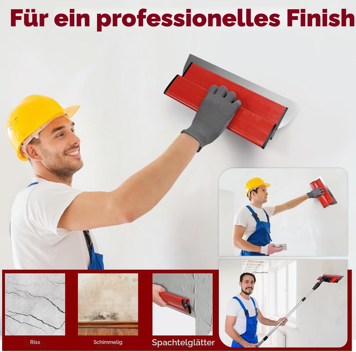 Flächenspachtel set,Edelstahl Trockenbau Glättung Spachtel mit 70-158cm Teleskopstange (25cm + 40cm +60cm)