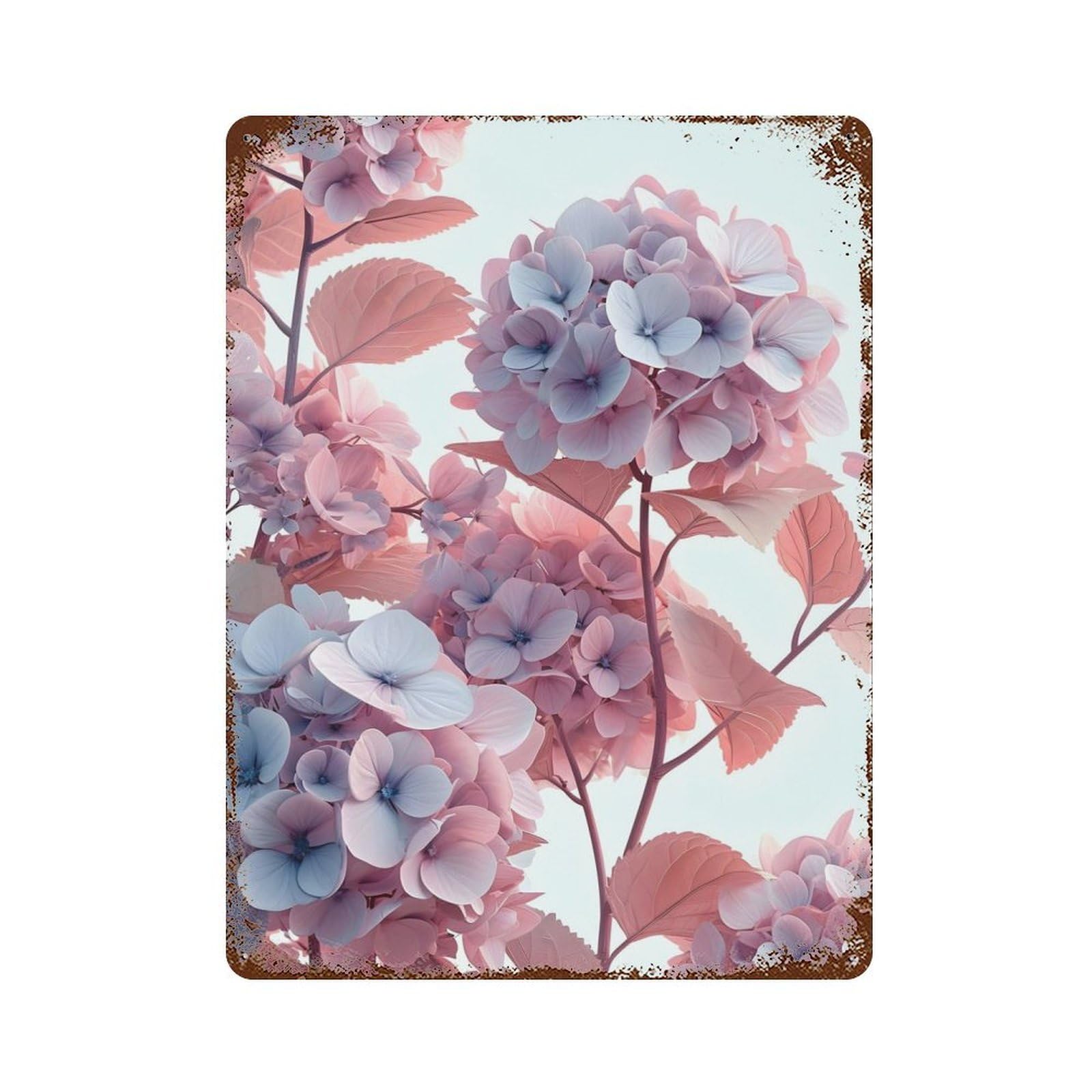 Distressed Metal Wall Sign Vintage Hydrangea Flowers 15.7"x11.8", Vintage Wall Decor for Garage, Bar And Workshop Decor