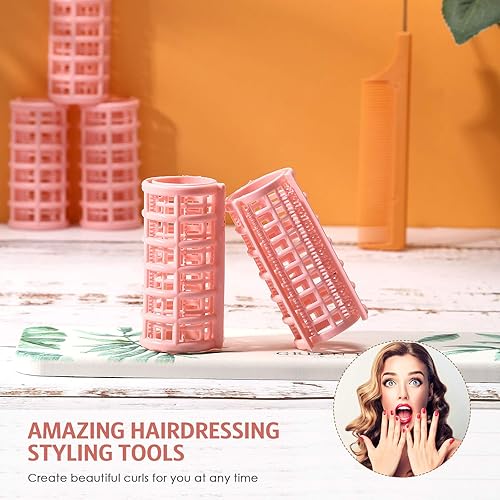 Miniatura 5 de Syhood 16 rizadores de pelo autoadhesivos para mujeres, 1.18 pulgadas, color de piel, sin calor, de plástico, con peine de acero para pelar y