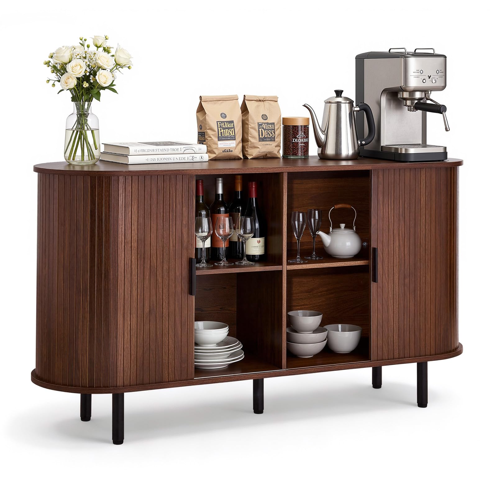 VEVOR Armadietto Organizzatore da Salotto con 2 Ante Scorrevoli, Credenza in Stile Medievale per Soggiorno, Ingresso, Mobile Contenitore da 140 x 40 x 75 cm, Credenza da Cucina in Noce
