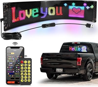 Led Sign for Car Window- 15x4 Programmable LED Message Display for Car, USB 5V Scrolling Sign Custom Animations Text, Bluetooth APP Control Flexible LED Matrix Panel for Store Party Bar Festival