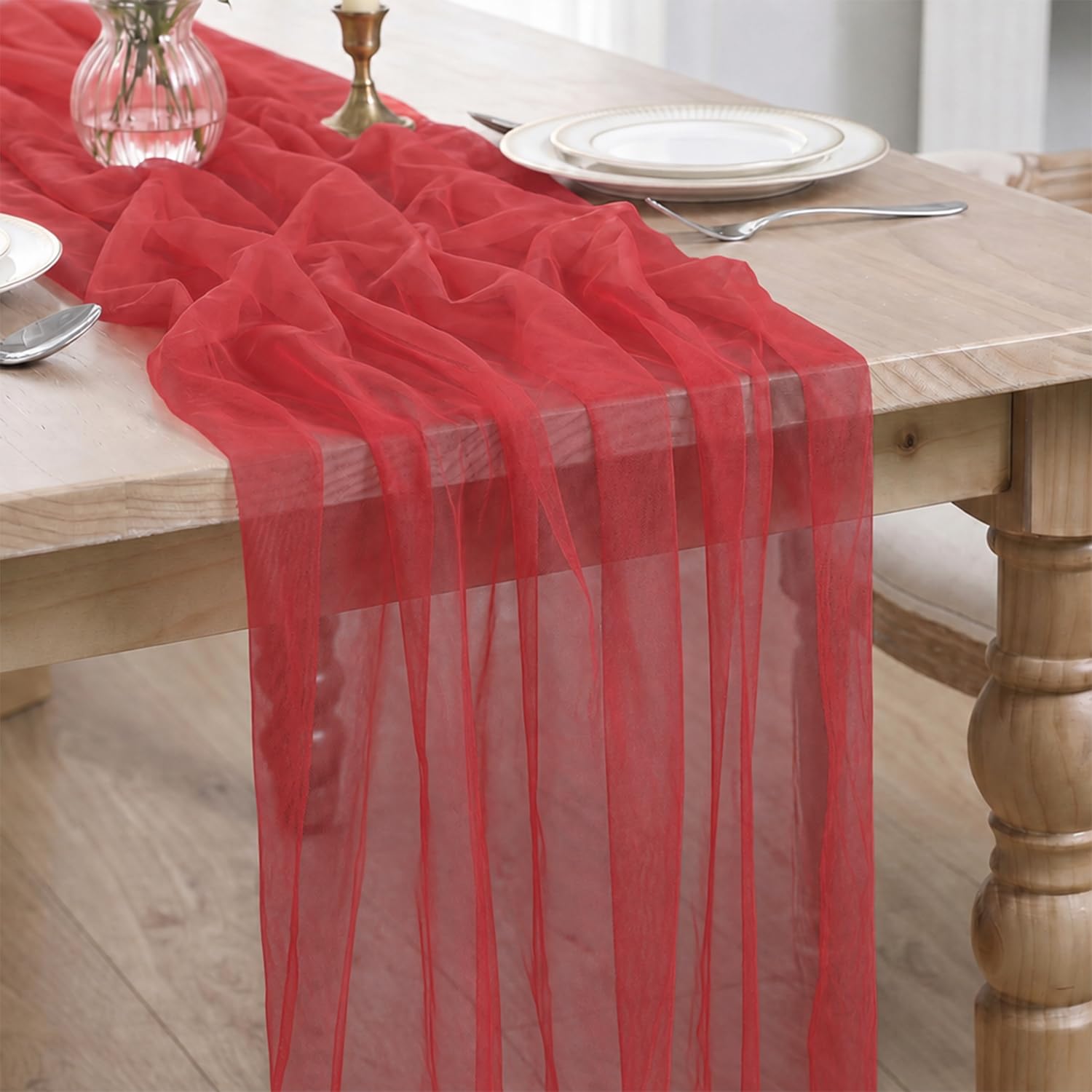 Artoid Mode Red Boho Cheesecloth Gauze Table Runner 70 x 300 cm — image 1