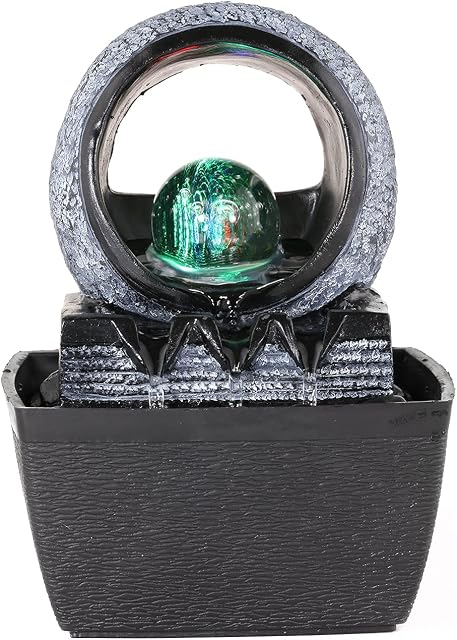 Dyna-Living Indoor Water Fountain with Rolling Ball LED Light Feng Shui Tabletop Fountain Sound Relaxation Fountain Home Office Decoration,3 Pin UK Plug Included