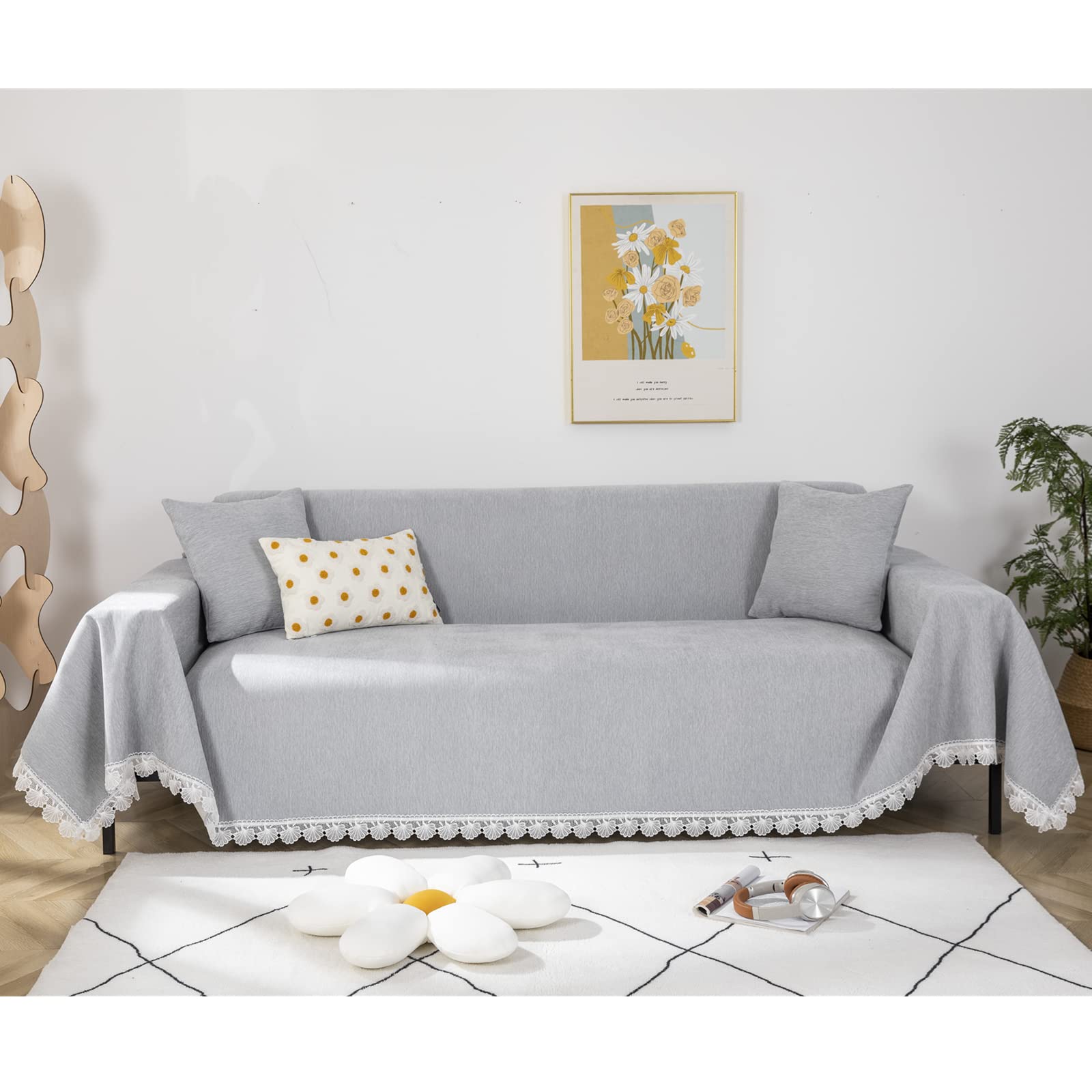 Housse de canapé 1 place grise en chenille pour un salon cocooning