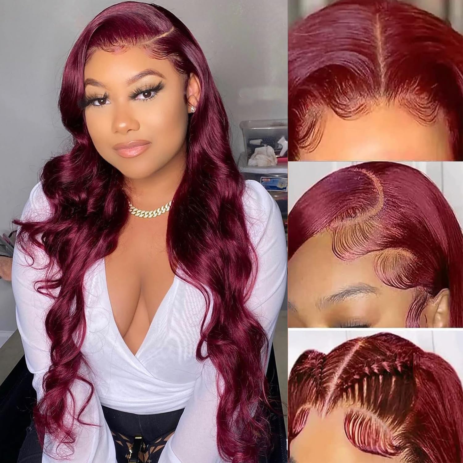 BOSDIOS 13x6 Burgundy Lace Front Wigs Human Hair Red 99J Body Wave Transparent Lace Frontal Wig Human Hair for Black Women Colored Wine Red Wig 180%