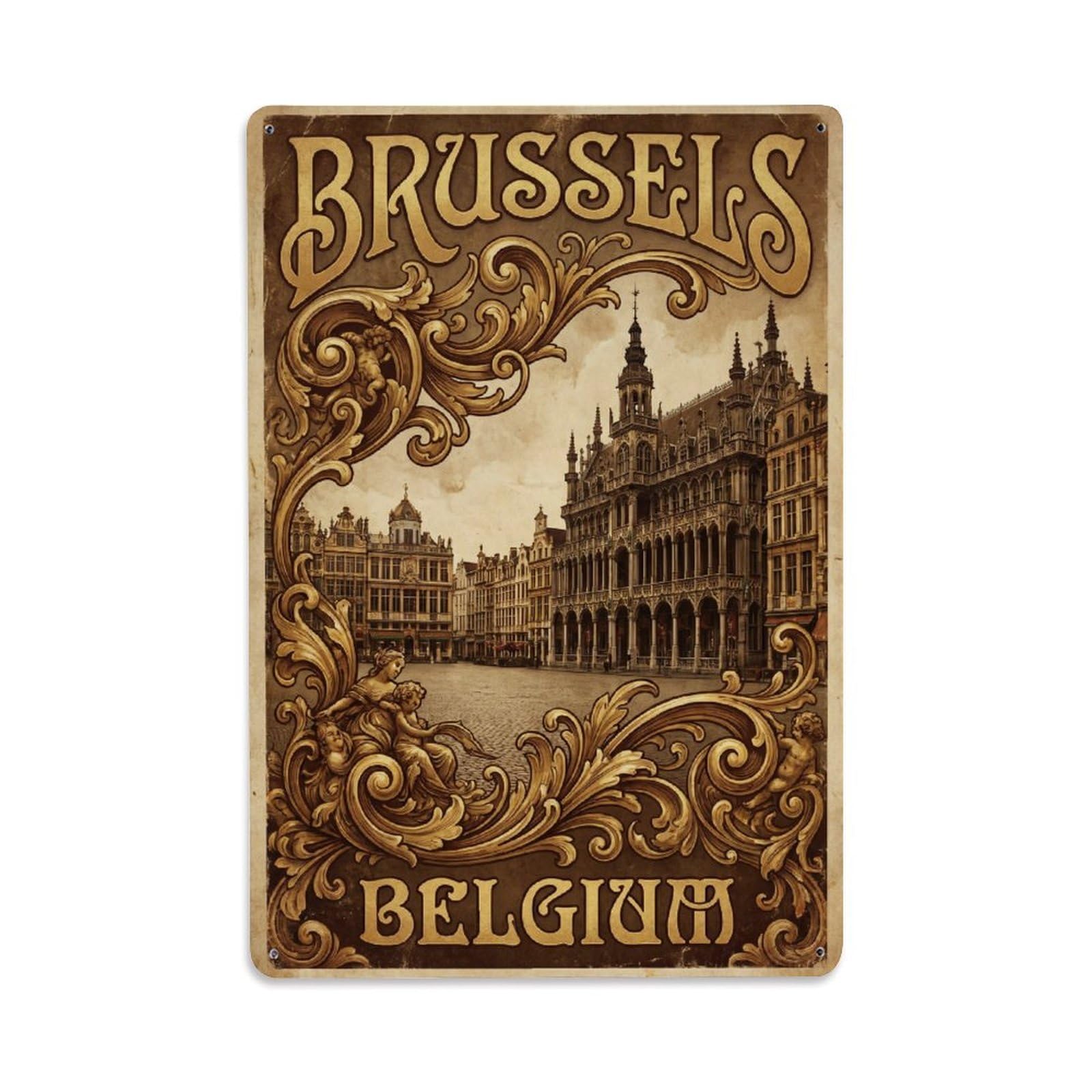 Vintage Travel Belgium Brussels Metal Tin Sign