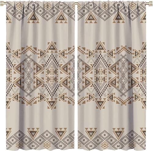 JESTRONRY Cortinas con estampado azteca, patrón geométrico tribal, estilo bohemio, cortinas opacas para puerta de ventana, para dormitorio, sala de