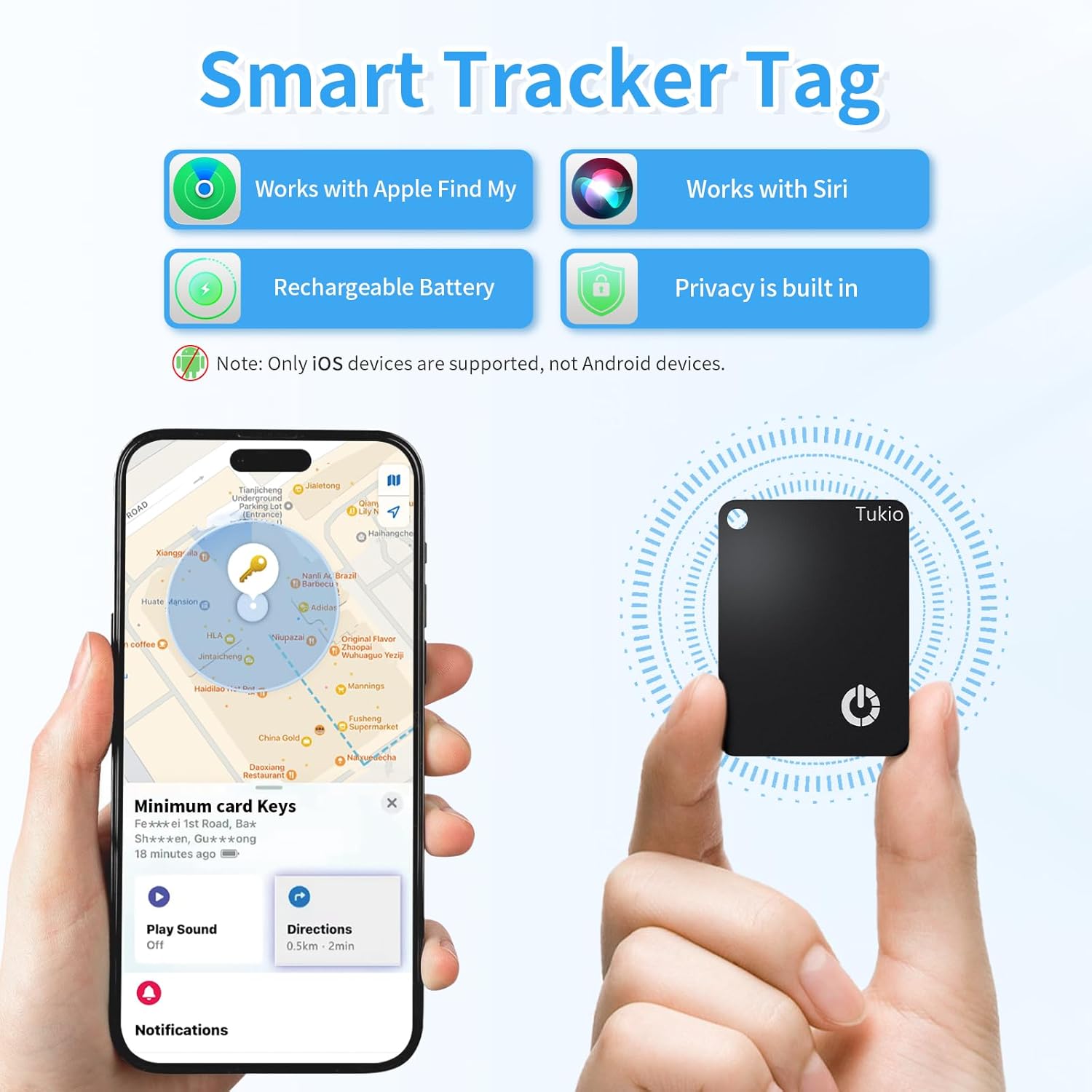 Wallet Tracker Card, Slim Card Tracker for Wallet Compatible with Apple Find My (iOS only), Bluetooth Tracker IP68, Rechargeable Item Finder for Keys, Bags, Passport, 4 pack Black[Apple MFi Certified]