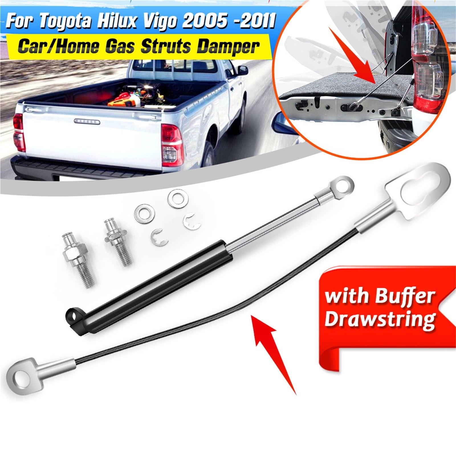 Amortyzator gazowy sprężyna gazowa 1/2 SZT. Pasuje do Toyoty Hilux Vigo SR5 2005-2015, podpora tylnej klapy samochodu, amortyzator gazowy, podnośnik(2pcs)