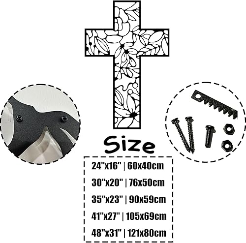 Miniatura 5 de Decoración de pared de cruz de metal, decoración de pared de flores de metal, arte de pared de metal Jesús, decoración cristiana, arte de pared de