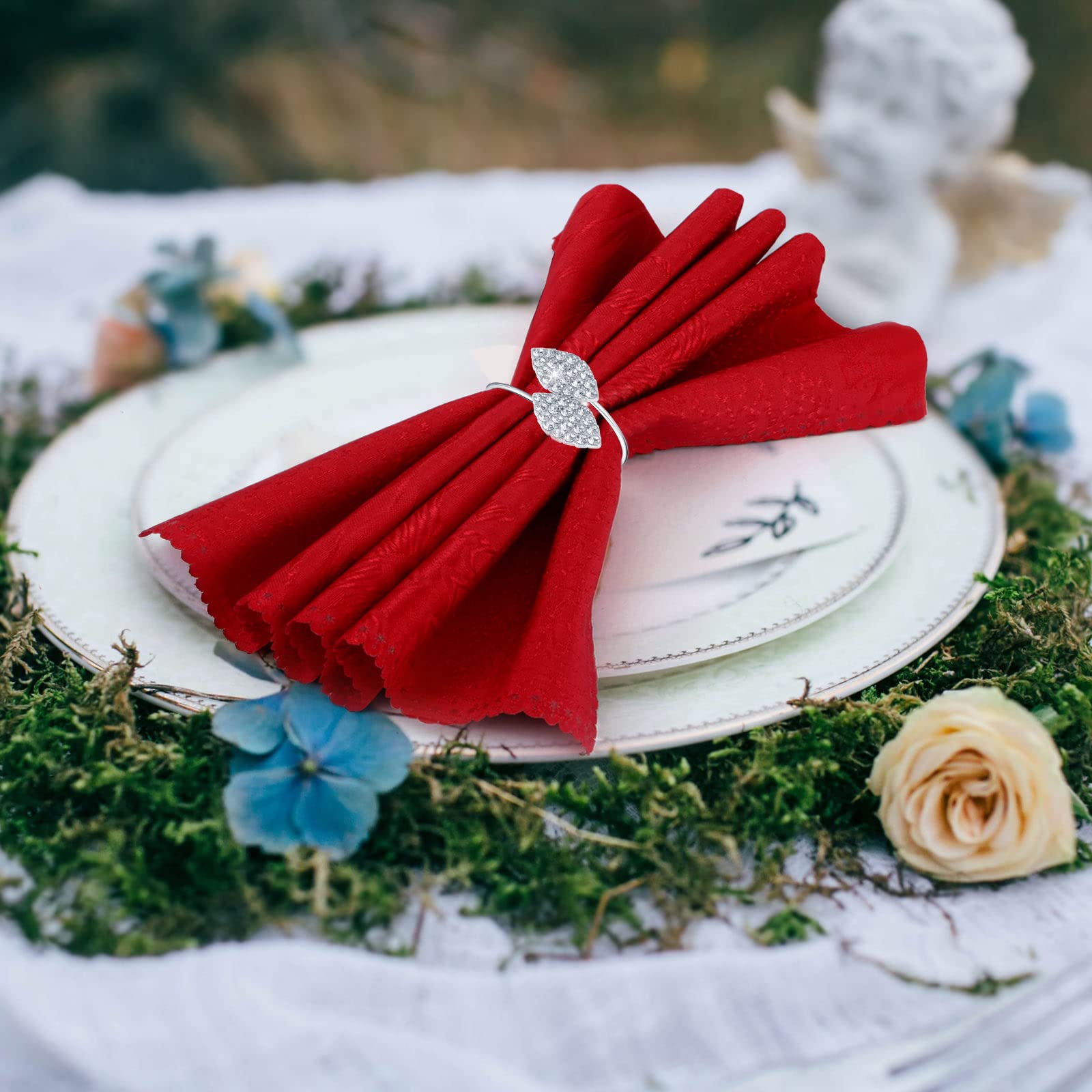 Hotop Lot de 300 ronds de serviette argentés pour table d'automne et de Thanksgiving | Élégante décoration de table en cristal pour Noël, mariage, fête, dîner de vacances et banquet