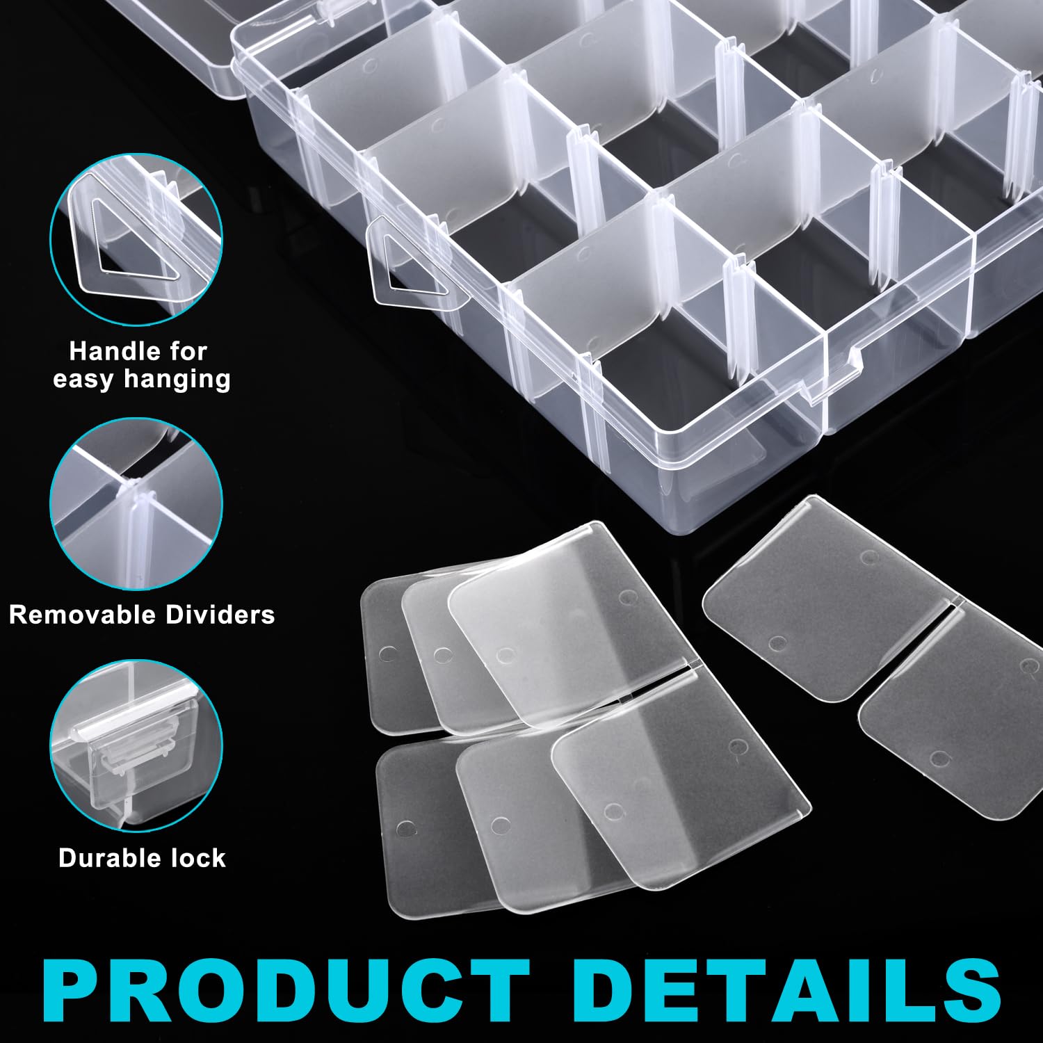 Paquete de 2 cajas organizadoras de plástico transparente con 36 rejillas y separadores ajustables para cuentas, manualidades, arte, bricolaje, joyas, tornillos, pines, hilo, equipo de pesca,