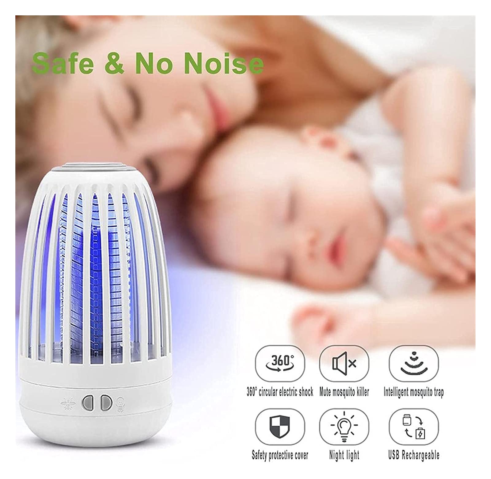 Lámpara portátil para Matar Mosquitos, exterminador de Insectos, Repelente de Moscas eléctrico con luz Nocturna, trampas para Control de plagas para Repelente de Insectos en Interiores y Exteriores