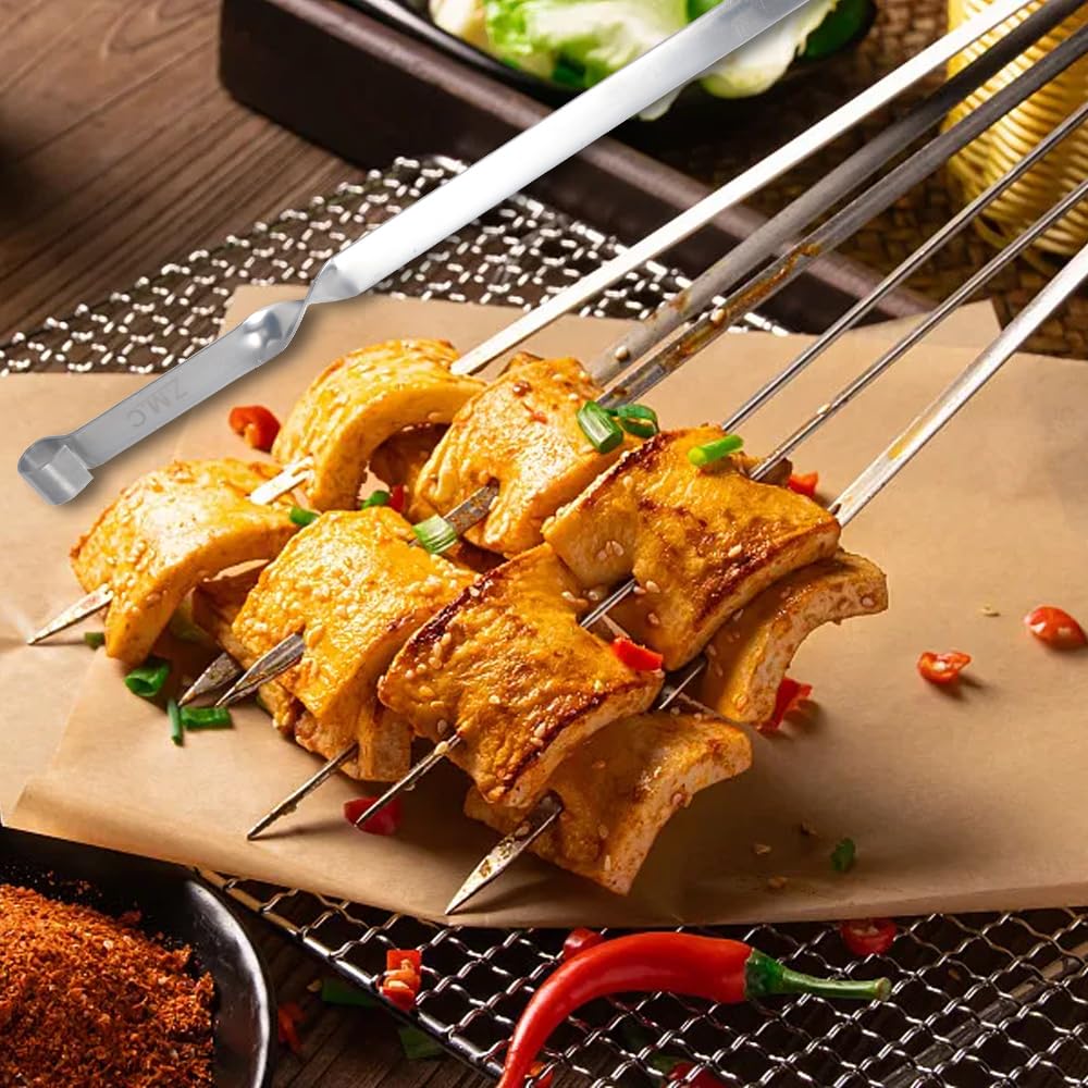 ZMC 25 spiedini per barbecue Kebab da 55 cm, in acciaio inox, 2 cm di larghezza, 2 mm di spessore, spiedini per carne e kebab, antiruggine, piatti e stabili per barbecue, Adana, falò e grandi