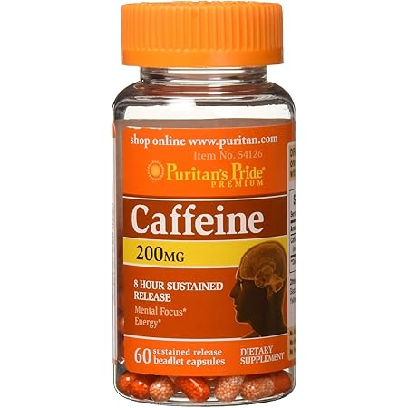 Puritan's Pride Caffeine 200 Mg 8-Hour Sustained Release, 60 Count (Pack of 1) Package may vary