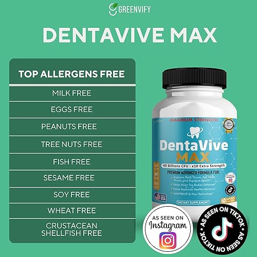 Miniatura 2 de Suplemento probiótico DentaVive Max, 40 mil millones de UFC, 60 cápsulas, apoyo de salud oral prémium para dientes, encías, salud digestiva (2)