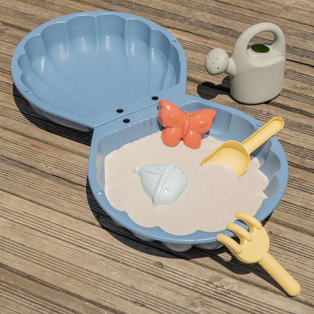 Smoby Life 850210 Mini-Sandkasten mit doppelter Füllung – Gießkanne – Schaufel + Rechen – Spiel Strand – recycelter Kunststoff – ab 18 Monaten