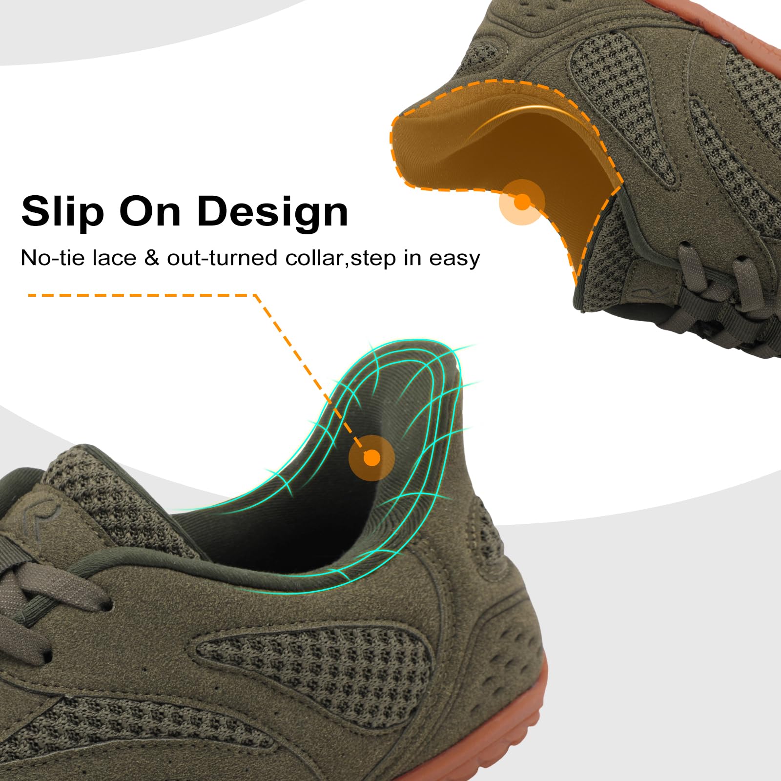 relxfeet Scarpe da uomo a piedi nudi con punta larga senza lacci, Verde
