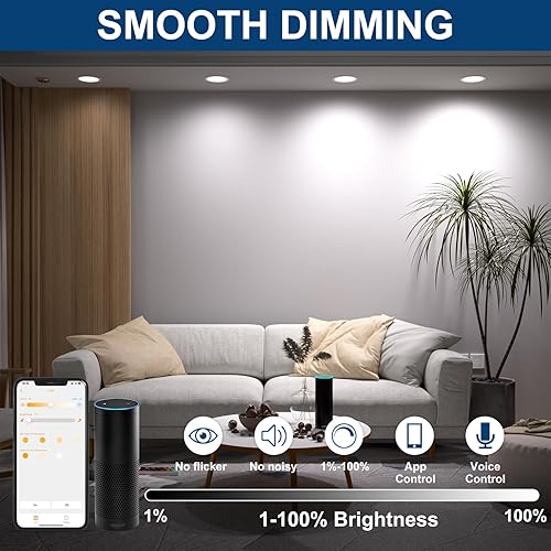 Miniatura 3 de SikSog Iluminación empotrable inteligente de 6 pulgadas compatible con ALEXA 2700K  5700K CCT seleccionable, 16 W Eqv 150 W 1350 LM, luz de techo