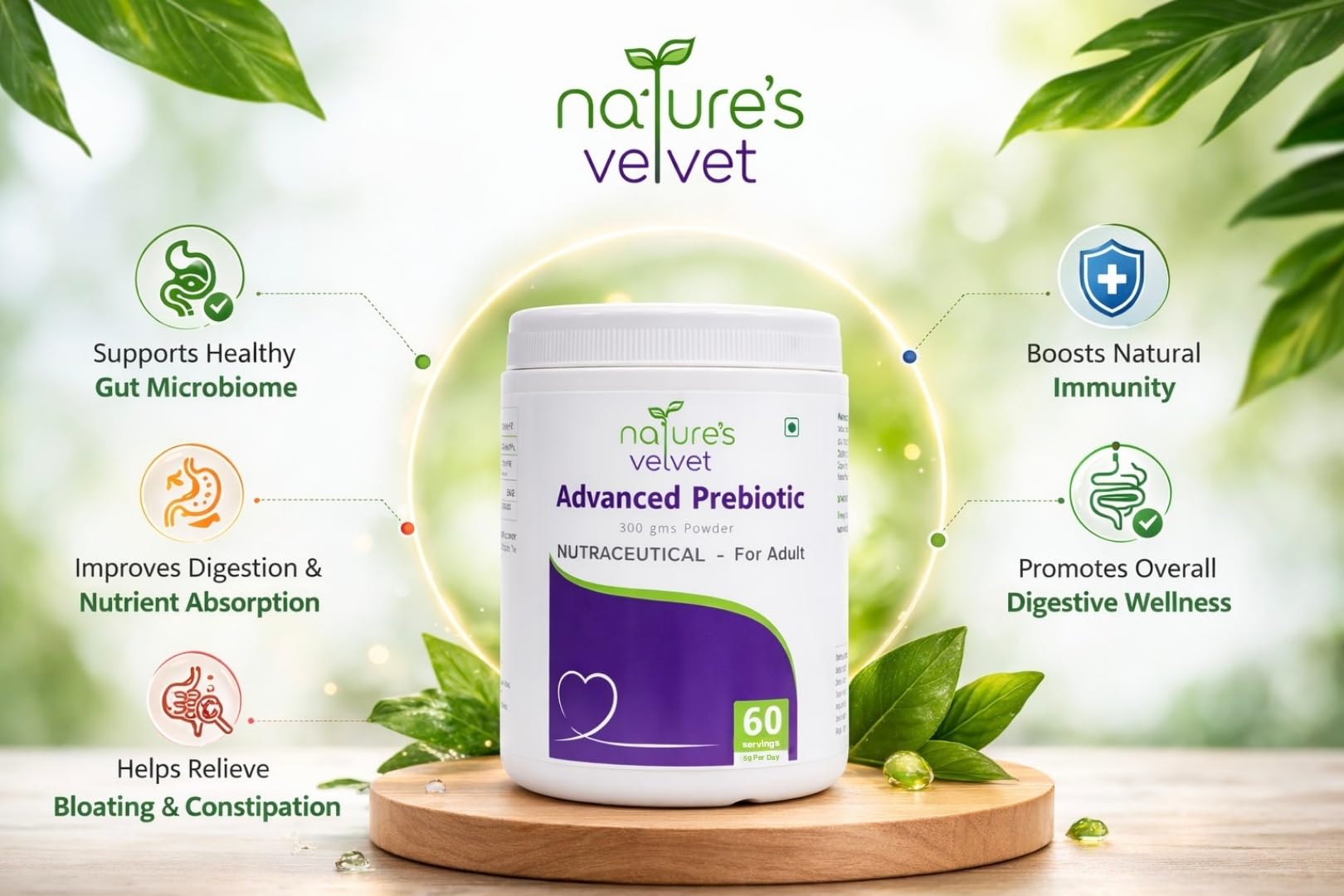 nature's velvet Advanced Prebiotics, Immune System Booster and Dietary Fiber Powder - 300g — Amazon image 3