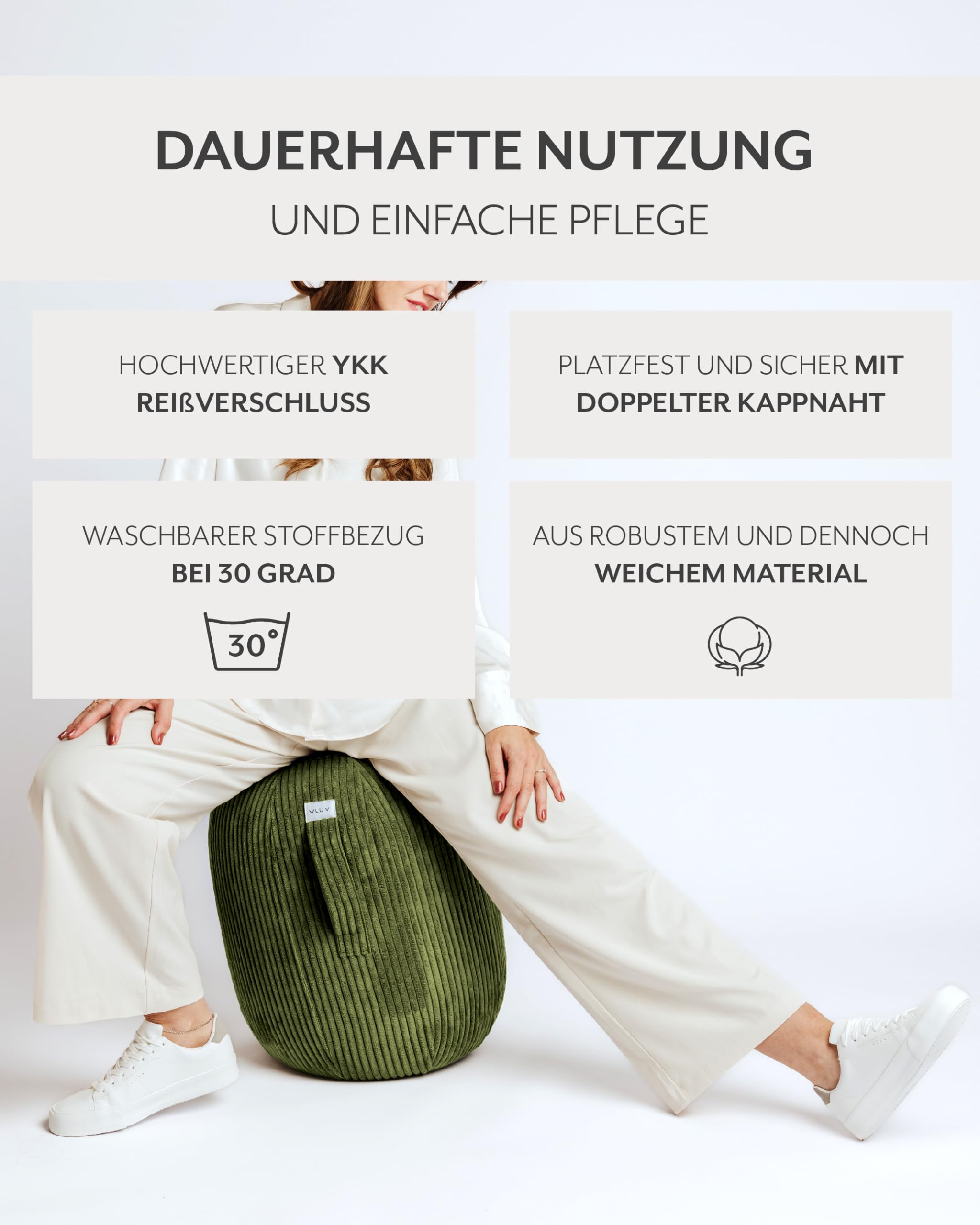VLUV® KAPSUL VLIP Balancehocker mit Breitcord-Bezug Olive (Grün) Größe M