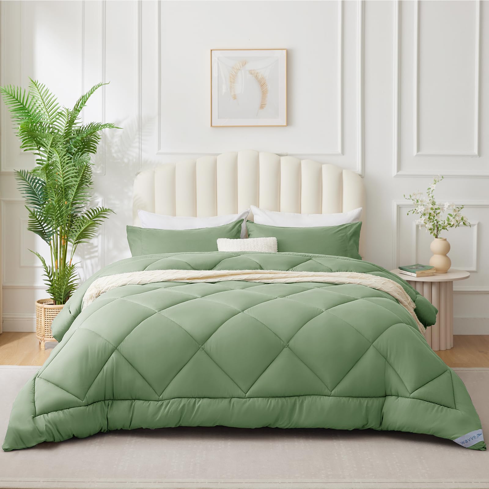 WAVVE Piumino Letto Matrimoniale 4 Stagioni 220x240 - Piumone Autunnale Invernale 220 x 240 cm - Coperta Trapunta 240x220 di Microfibra Sintetico, Verde
